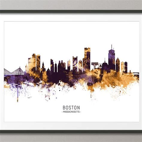 Boston Skyline Massachusetts Cityscape Painting Art Print Etsy