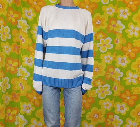 Vintage 80s Striped Slouchy Sweater Wheres Waldo Stripe Etsy