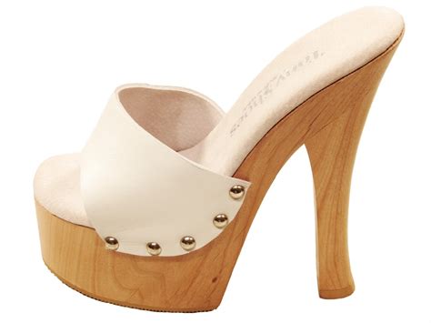 Tony Shoes Candy White High Heel Wood Platform Slip On Mules Sandals Clogs Ebay