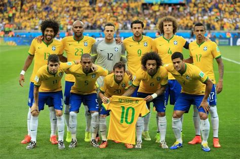 Brazil Team Group For The Semi Final Top Row Left To Right Dante