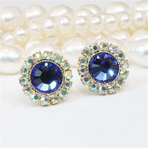 Sapphire Blue Stud Earrings Royal Blue Gold Studs Sapphire Etsy