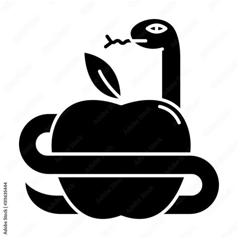 Adam And Eve Bible Story Glyph Icon Forbidden Fruit Snake And Apple