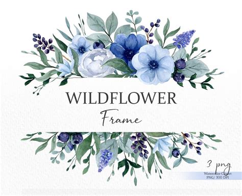 Blue Floral Flower Frame Clipart Wildflower Border Png Etsy Hong Kong