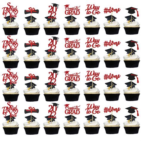 Buy Graduation Cupcake Toppers 2023 Red Glitter Class Of 2023 Cupcake