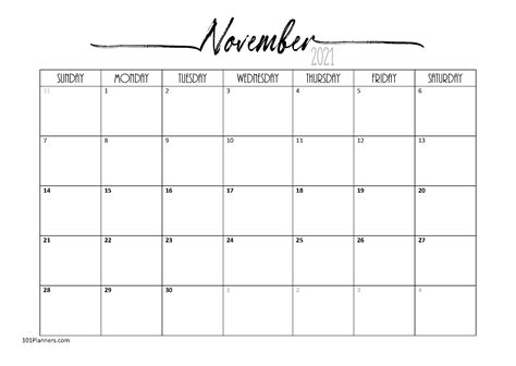 Free Printable November 2021 Calendar Customize Online