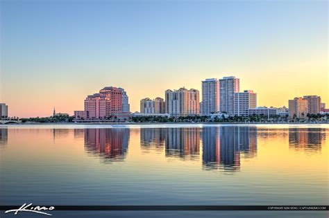 West Palm Beach Skyline Sunset Along Waterway Hdr Photography By