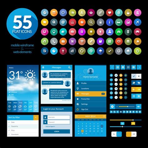 Set Of Flat Design Ui Elements For Mobile App And Stock Vector