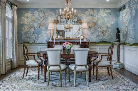 Hand Painted Chinoiserie Walls In The Dining Room Blue And White Theme