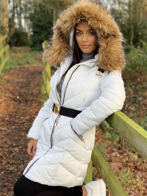 Longline Faux Fur Hooded Belted Padded Puffer Coat White Puffer Coat