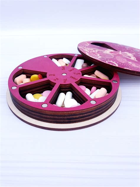 Wooden Cute Pill Box 7 Day Pink Pill Case Pill Organizer 7 Etsy