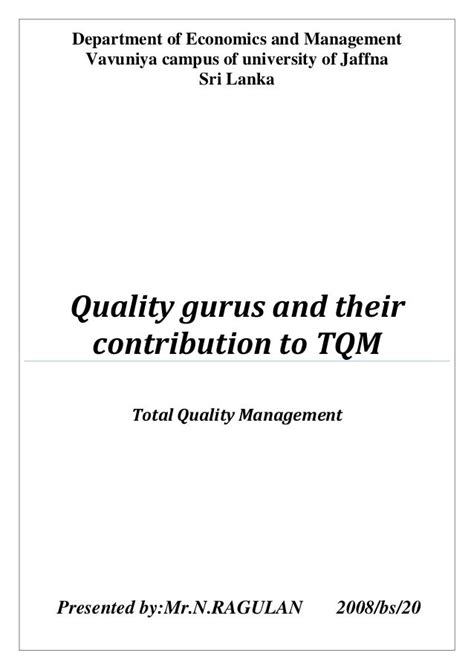 Quality Gurus And Their Contribution To Tqm