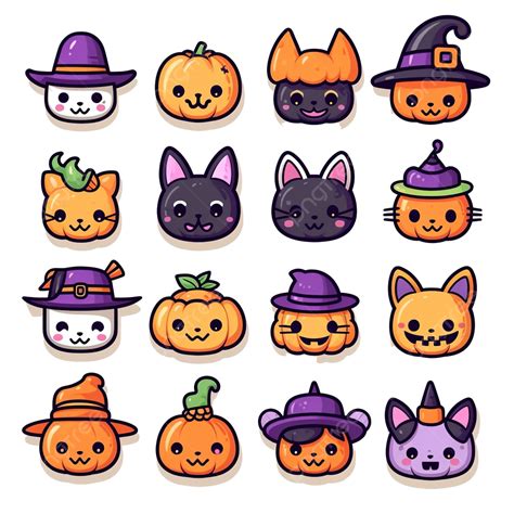 Conjunto De Personagens Fofos De Halloween Kawaii Png Conjunto De