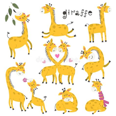 Set Of Cute Cartoon Little Giraffes Stock Vector Illustration Of