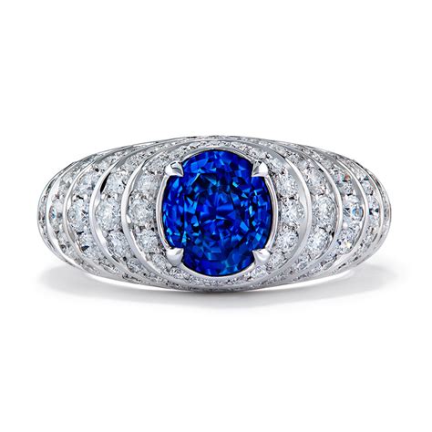 Unheated Ceylon Cornflower Blue Sapphire Ring With D Flawless Diamonds