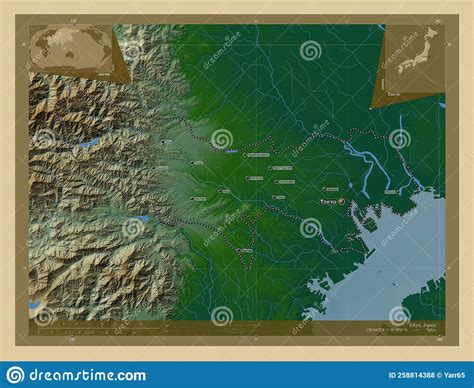 Tokyo Japan Physical Labelled Points Of Cities Stock Illustration