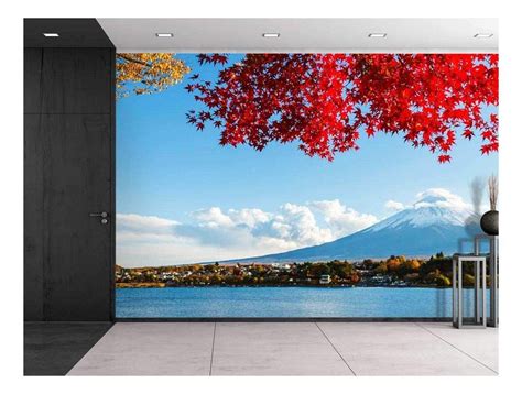 Wall26 Mount Fuji Across A Lake Being Framed By A Red Tree Wall Mural