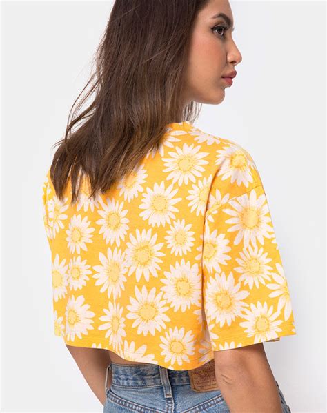 Floaty Cropped T-shirt in Yellow Floral With Oversized Sleeves | Motel - motelrocks.com