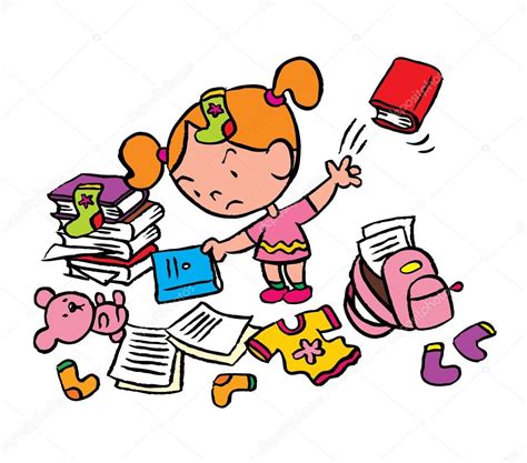 Little Schoolgirl In Messy Room Stock Illustration By ©aliasching 58622097