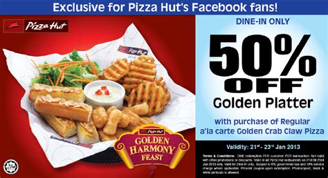 Although coupons usually last for a whole month and you can use them at any of pizzahut restaurants across malaysia, deals in the promotions section are usually updated daily. I Love Freebies Malaysia: Promotions > Pizza Hut Golden ...