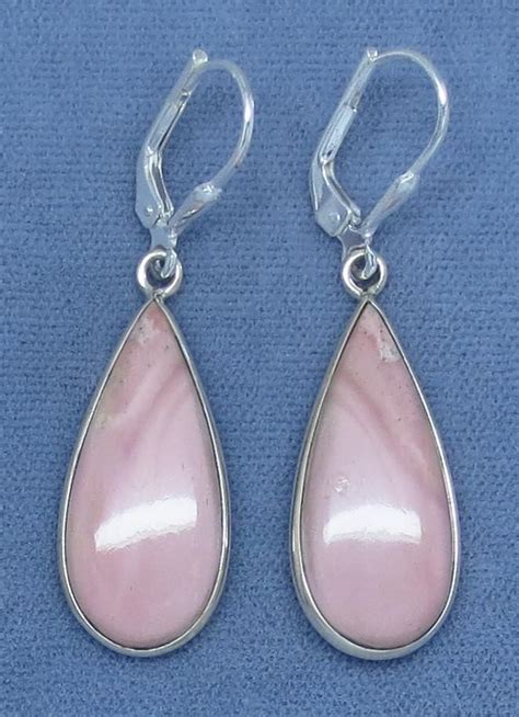 Genuine Natural Australian Pink Opal Earrings Sterling Silver