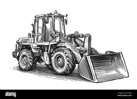 Construction Machine Sketch Hand Drawn Tractor Excavator Vector