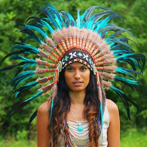 Aqua Colored Native American Headdress 75cm Indian Headdress