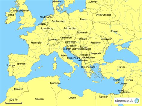 Die hier angezeigte karte zeigt, wie bevölkerungsdichte von land zu land variiert. StepMap - Europa/Nordafrika, Länder - Landkarte für ...