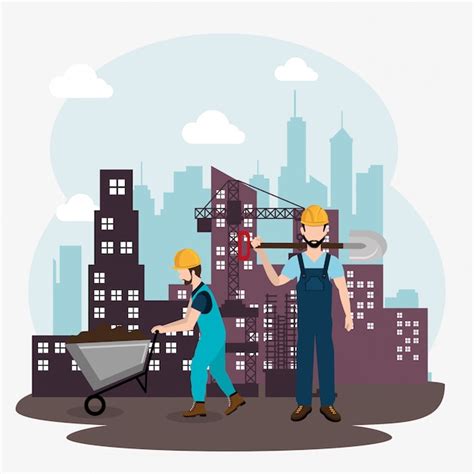 Premium Vector Construction Workers With Under Construction Icons