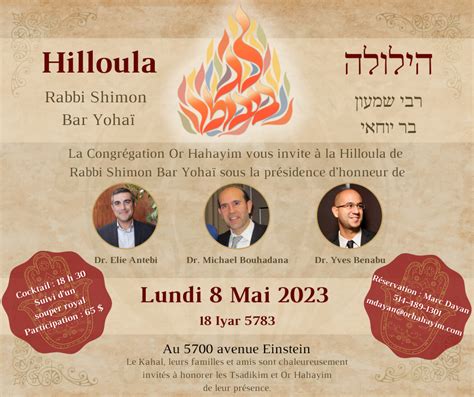 Hiloula Rabbi Shimon Bar Yohai Congrégation Sépharade Or Hahayim