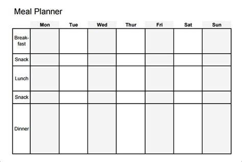 meal planning template   documents   excel