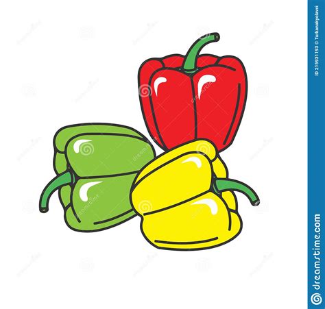 Hand Drawn Set Of Three Bell Peppers Red Yellow Green Colors Stock