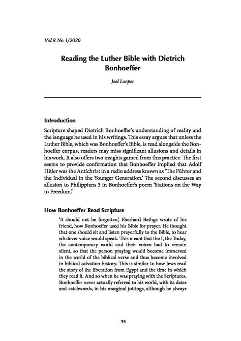 Reading The Luther Bible With Dietrich Bonhoeffer Joel Looper Atf Press