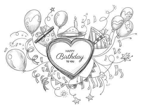 Beautiful Happy Birthday Hand Drawn Heart Doodles 1270403 Vector Art At