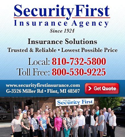 Security first insurance agency was developed in september 2004 out of a dream that tim van denend and jeff krommendyk shared: Security First Insurance Agency in Flint | Security First Insurance Agency 3526 Miller Rd, Flint ...