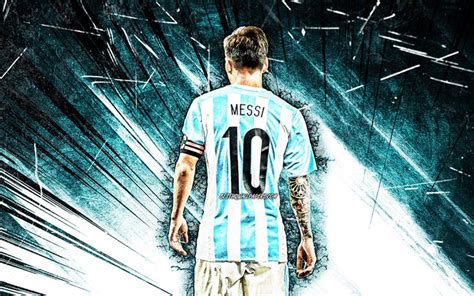 download wallpapers 4k lionel messi back view grunge art argentina national football team