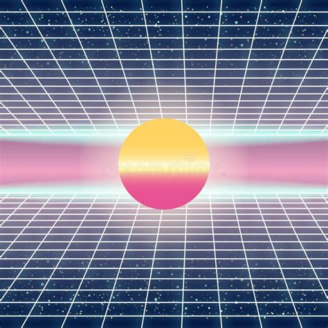 Synthwave Retro Futuristic Landscape With City Palms Sun Stars And