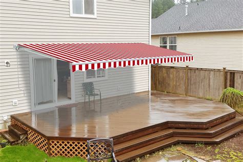Aleko 8x65 Retractable Patio Awning Red And White Striped Color