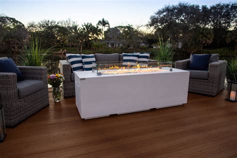 70 Linear Outdoor Propane Gas Fire Pit Table In White