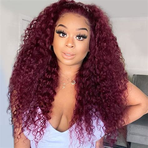 Burgundy Deep Wave Lace Frontal Wigs Human Hair 99j Colored Wigs Pre Plucked Wigginshair