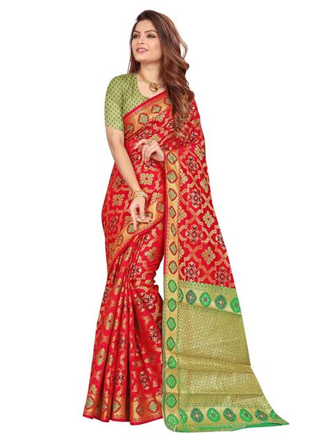Red Woven Silk Saree With Blouse Rivana 2920634