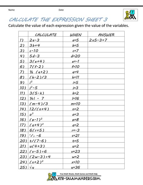Each worksheet also includes answers to each randomly generated question, so you can check your work (or your students' helping with math. 7th Grade Algebraic Expressions Grade 7 Worksheets With Answers - Preschool & K Worksheets