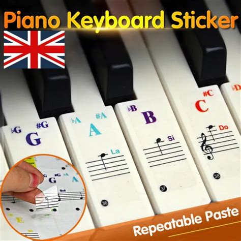 Uk Piano Stickers Keyboard Music Note Chart Removable Decal 49 54 61 88