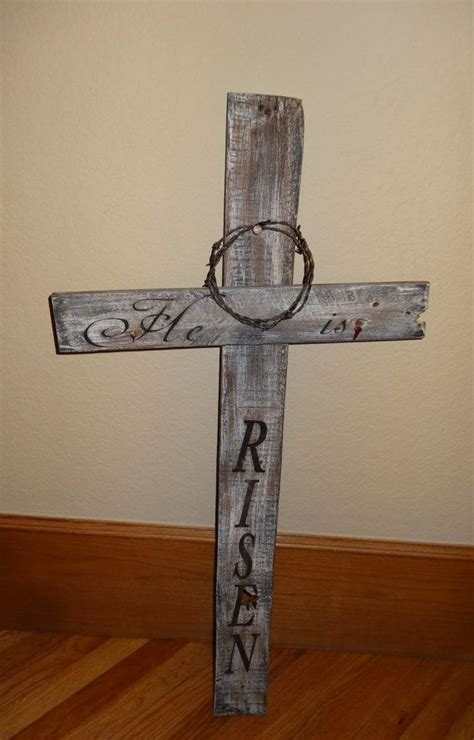 He Is Risenrustic Hand Painted Cross Rustic Wood Cross Wood Crosses
