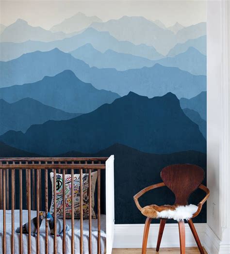 Mountain Mural Wallpaper Ocean Blue Ombre Mountain Extra Etsy