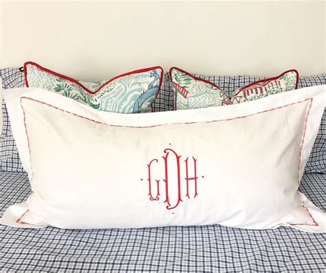 Monogram King Pillow Sham With Custom Embroidered Border Monogram Bedding