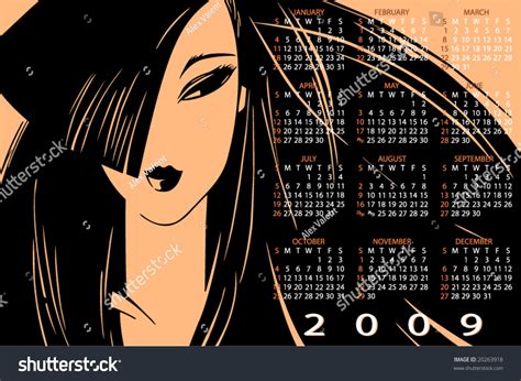 Beautiful Calendar For A Background Of Female Portrait Stock Vector