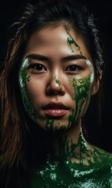 Premium Photo A Woman With Green Paint On Her Face