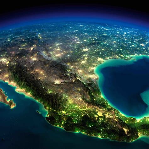 Exaggerated Relief Map Of Mexico At Night Earth Pictures Earth At