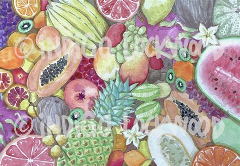 Colorful Original Art Watercolor Painting Tropical Fruit Etsy