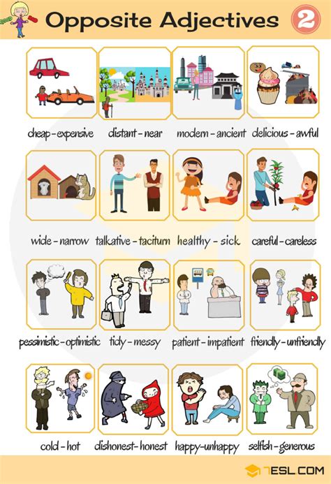 List Of Opposite Adjectives In English Eslbuzz Learning English